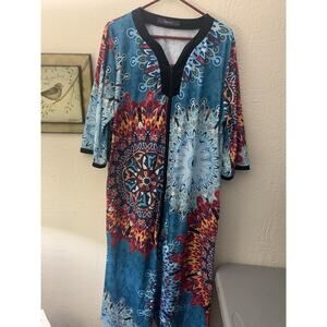 Body Glove XL Women Teal Multicolor Casual Stretch Dress Beachy Boho Flowy